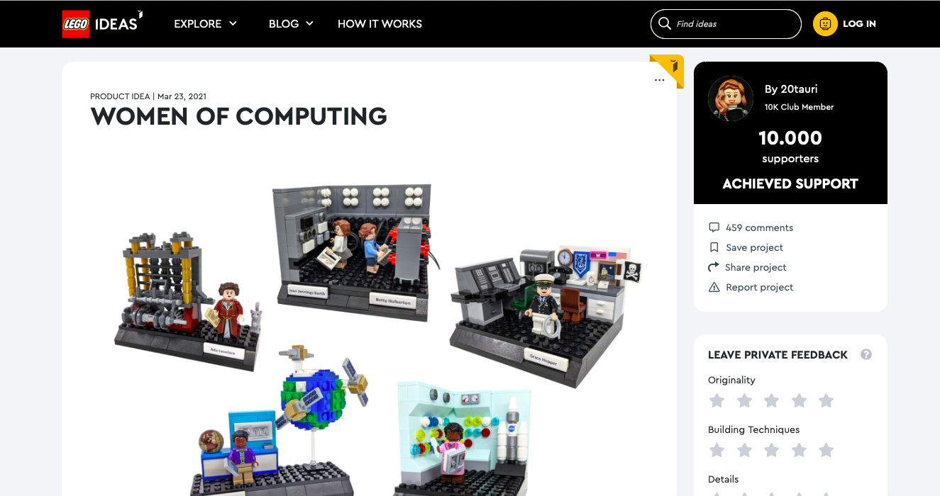 Women of Computing raggiunge i 10.000 sostenitori su LEGO Ideas