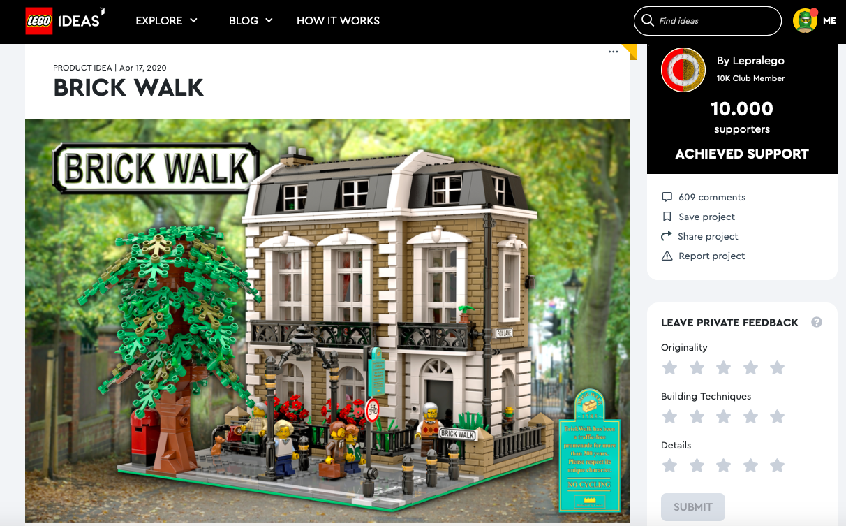 Brick Walk raggiunge i 10.000 sostenitori su LEGO Ideas