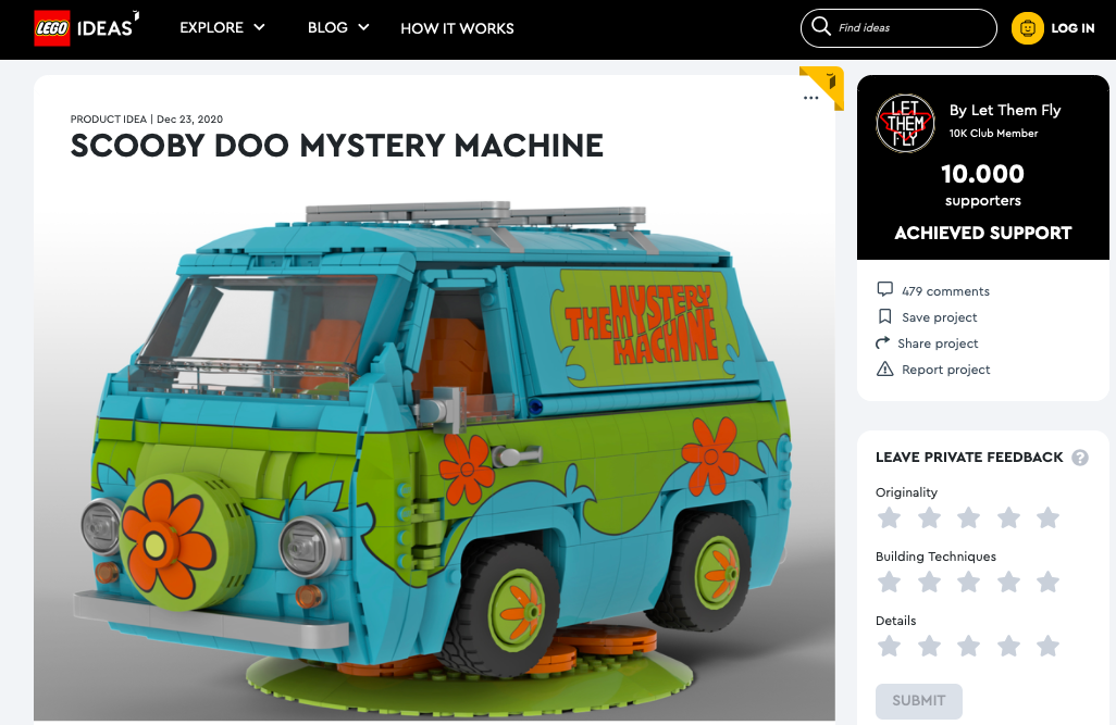 Scooby Doo Mystery Machine raggiunge i 10.000 like su LEGO® Ideas