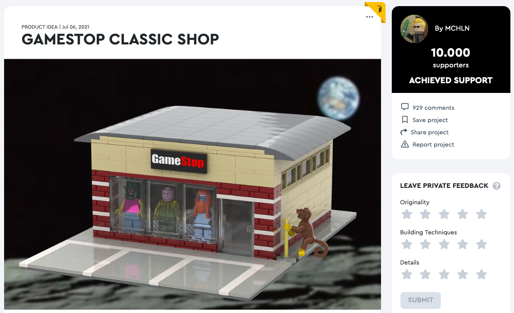 Gamestop Classic Shop raggiunge i 10.000 like su LEGO® Ideas