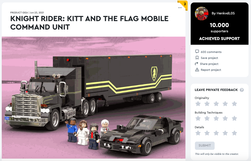 Knight Rider: Kitt and the Flag Mobile Command Unit raggiunge i 10.000 like su LEGO® Ideas