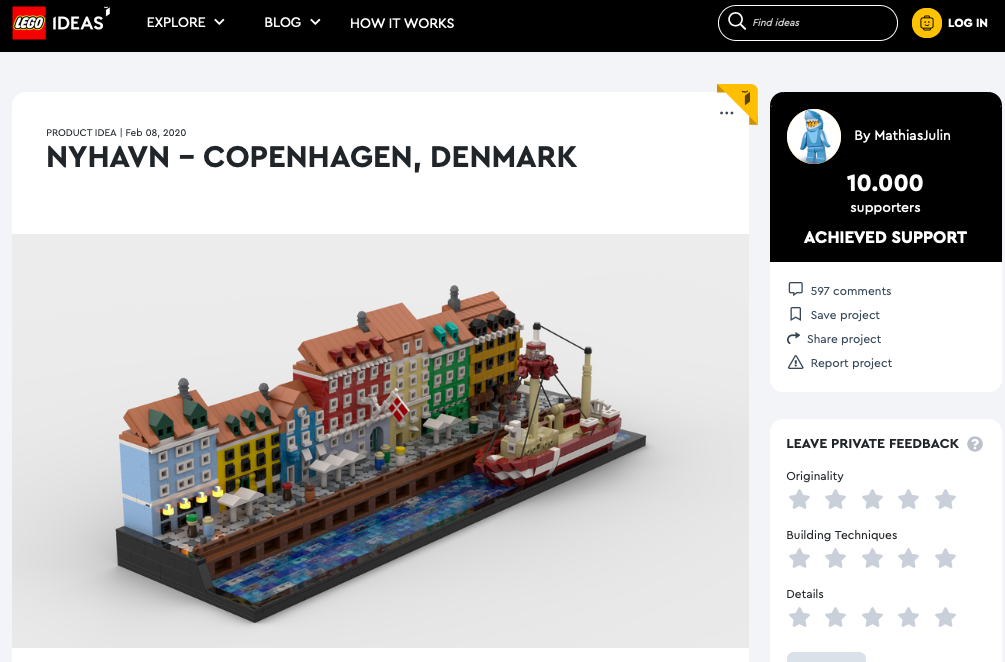 Nyhavn Copenhagen raggiunge i 10.000 like su LEGO® Ideas