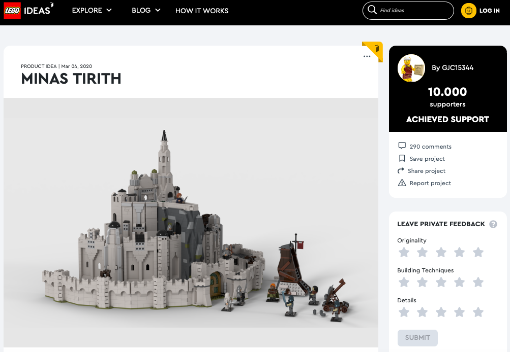 Minas Tirith, city of kings  raggiunge i 10.000 like su LEGO® Ideas