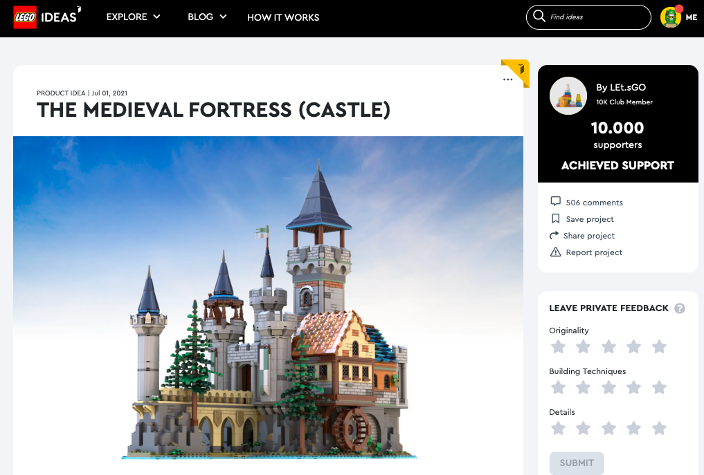 Medieval Fortress (Castle) raggiunge i 10.000 like su LEGO® Ideas