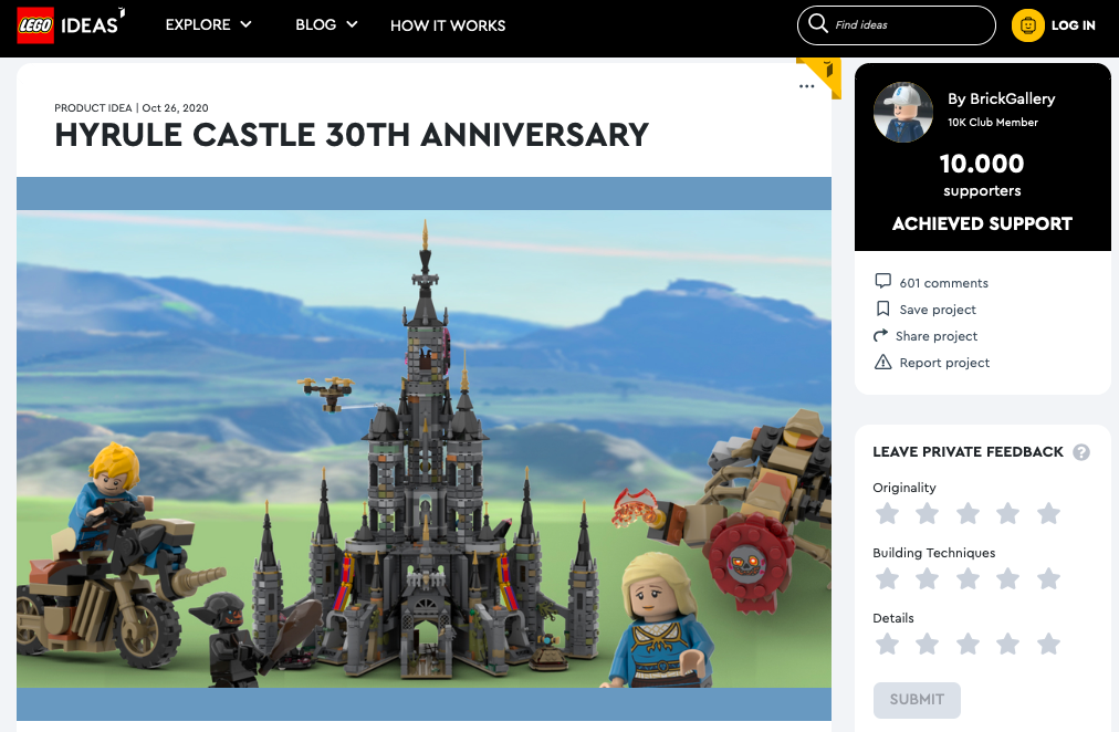 Hyrule Castle 30th Anniversary raggiunge i 10.000 like su LEGO® Ideas