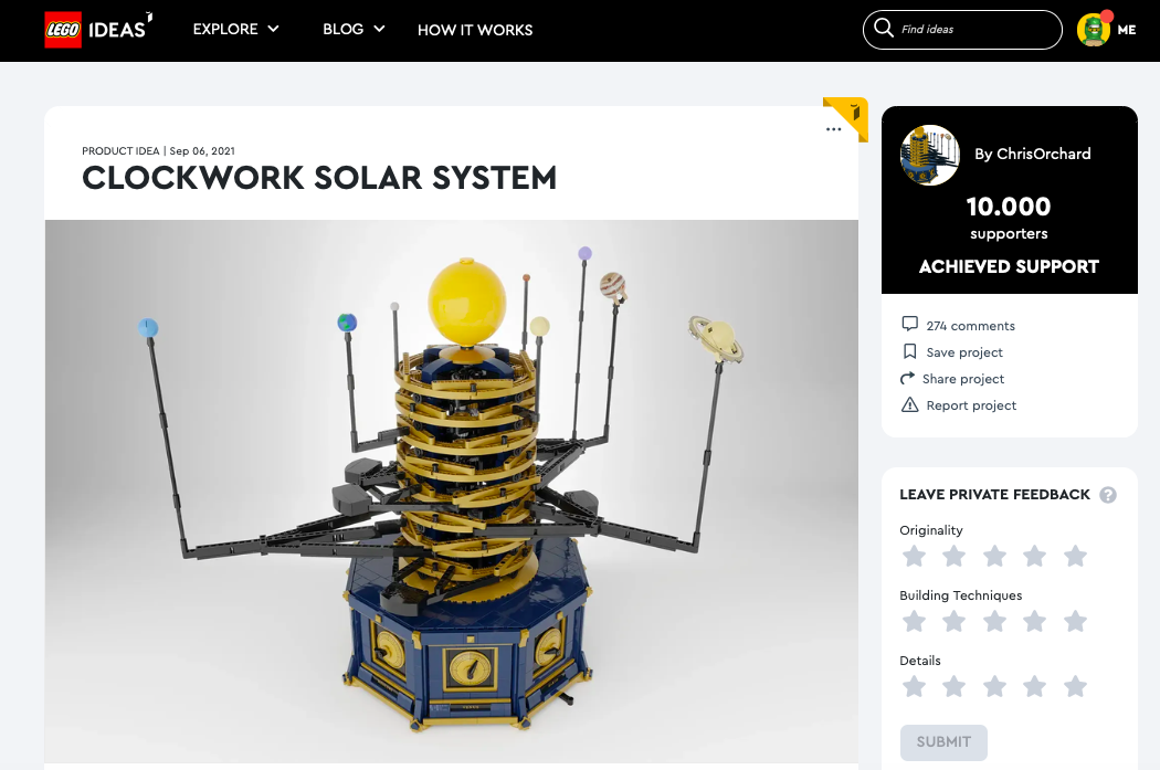 Clockwork Solar System raggiunge i 10.000 like su LEGO® Ideas