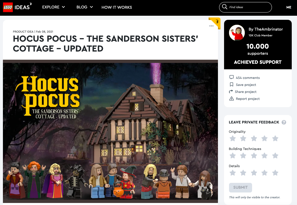 Hocus Pocus raggiunge i 10.000 like su LEGO® Ideas