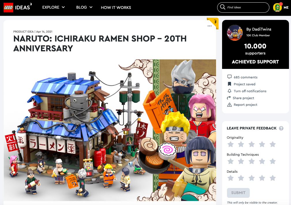 Naruto: Ichiraku Ramen Shop – 20th anniversary raggiunge (di nuovo) i 10.000 like su LEGO® Ideas