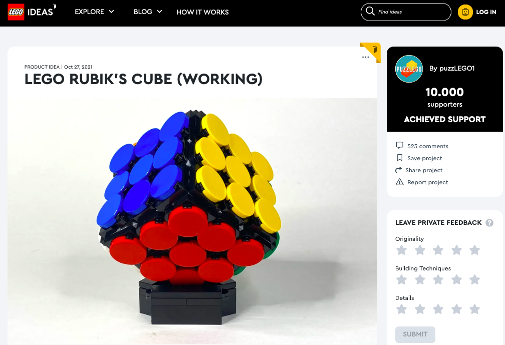 LEGO Rubik’s Cube (Working) raggiunge i 10.000 like su LEGO® Ideas