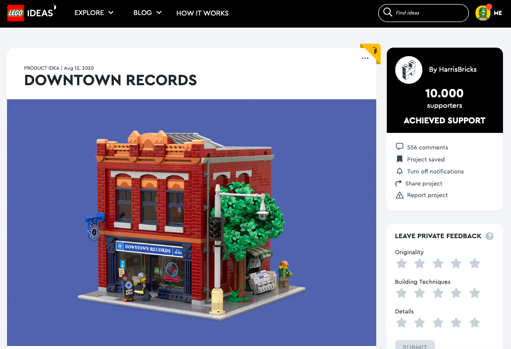 Downtown Records raggiunge i 10.000 like su LEGO® Ideas