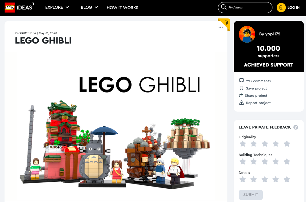 LEGO GHIBLI raggiunge i 10.000 like su LEGO® Ideas