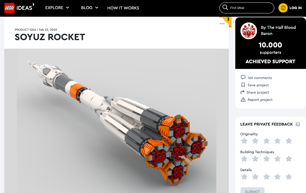 Soyuz Rocket raggiunge i 10.000 like su LEGO® Ideas