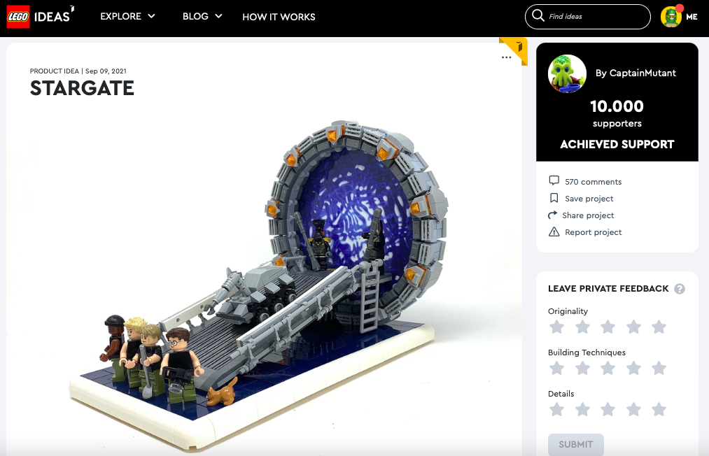 Stargate raggiunge i 10.000 like su LEGO® Ideas