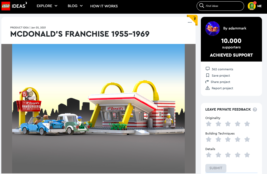 McDonald’s Franchise 1955-1969 raggiunge i 10.000 like su LEGO® Ideas