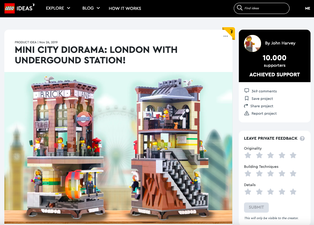 Mini city diorama: London with underground station raggiunge i 10.000 like su LEGO® Ideas