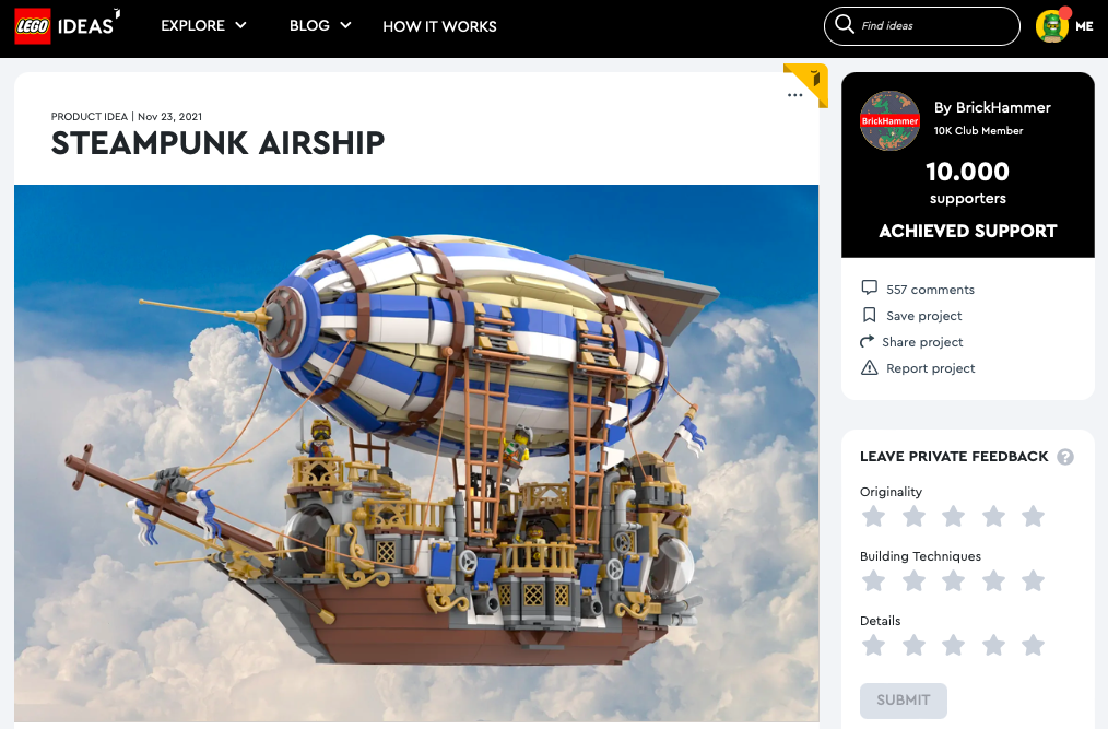 Steampunk Airship raggiunge i 10.000 like su LEGO® Ideas