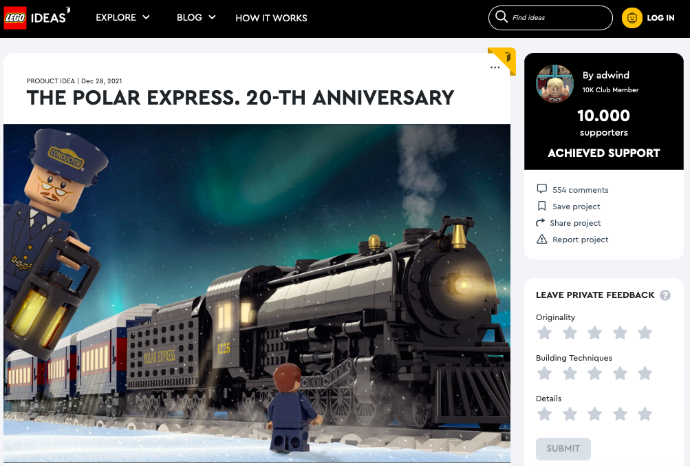 The Polar Express 20-th Anniversary raggiunge i 10.000 like su LEGO® Ideas