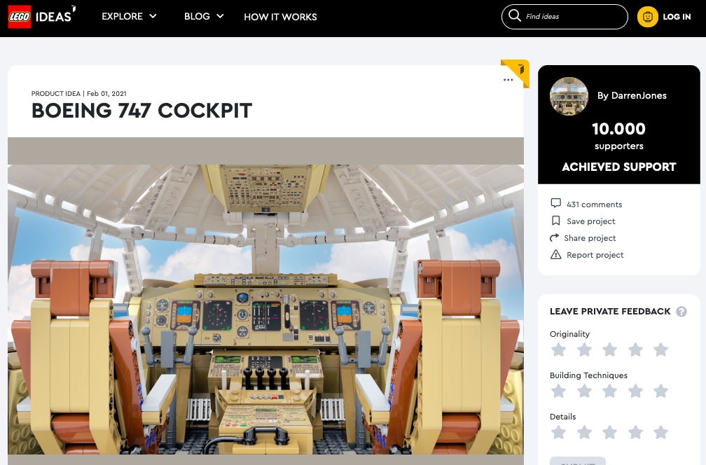 Boeing 747 Cockpit raggiunge i 10.000 like su LEGO® Ideas