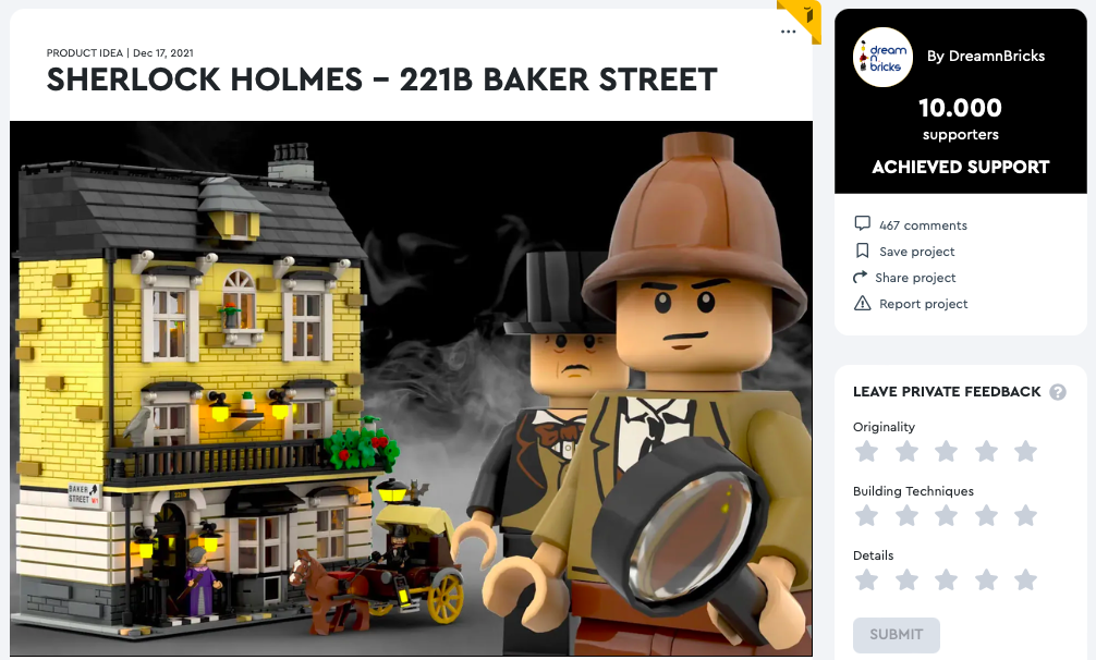 Sherlock Holmes – 221B Baker Street raggiunge i 10.000 like su LEGO® Ideas