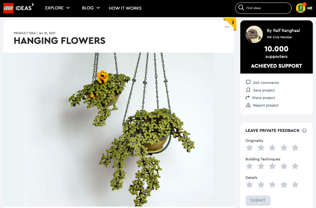 Hanging Flowers raggiunge i 10.000 like su LEGO® Ideas