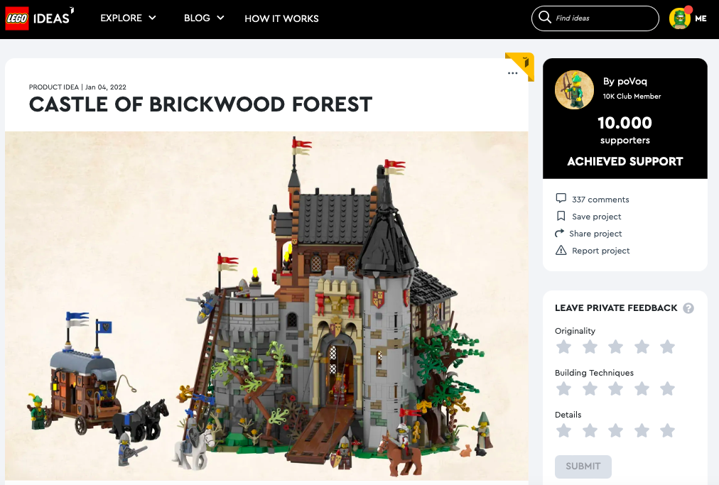 Castle of Brickwood Forest raggiunge i 10.000 like su LEGO® Ideas