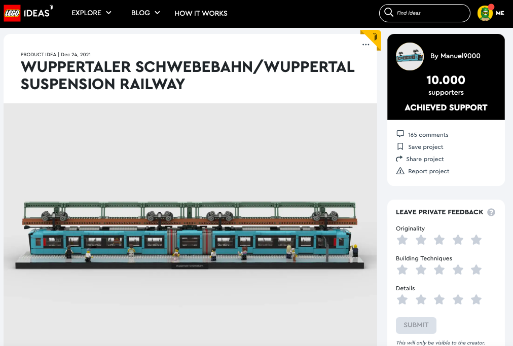 Wuppertaler Schwebebahn raggiunge i 10.000 like su LEGO® Ideas