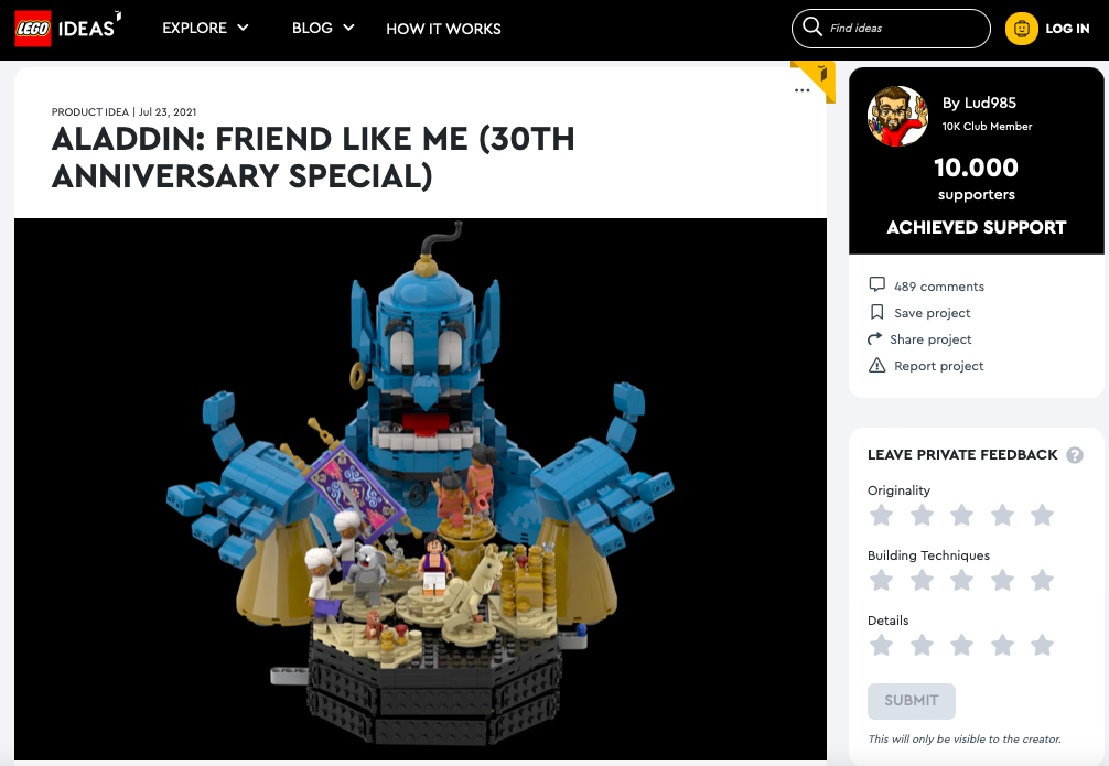 Aladdin: Friend like me (30th Anniversary Special) raggiunge i 10.000 like su LEGO® Ideas