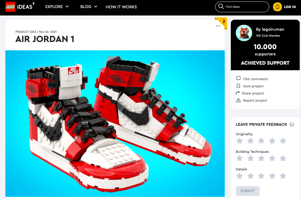 Air Jordan 1 raggiunge i 10.000 like su LEGO® Ideas