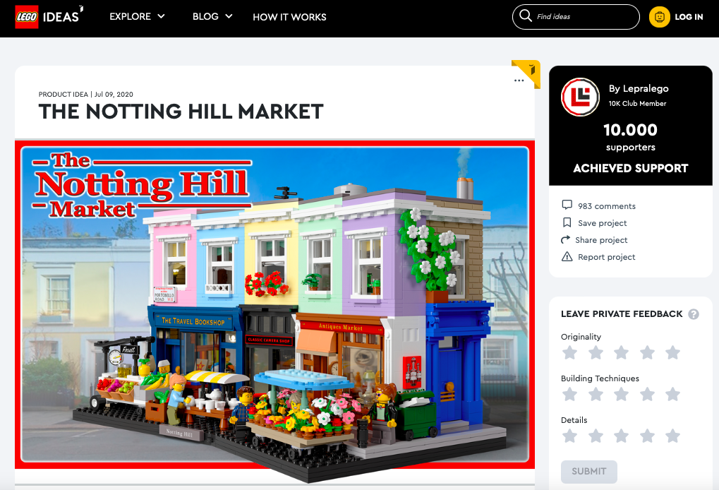 The Notting Hill Market raggiunge i 10.000 like su LEGO® Ideas