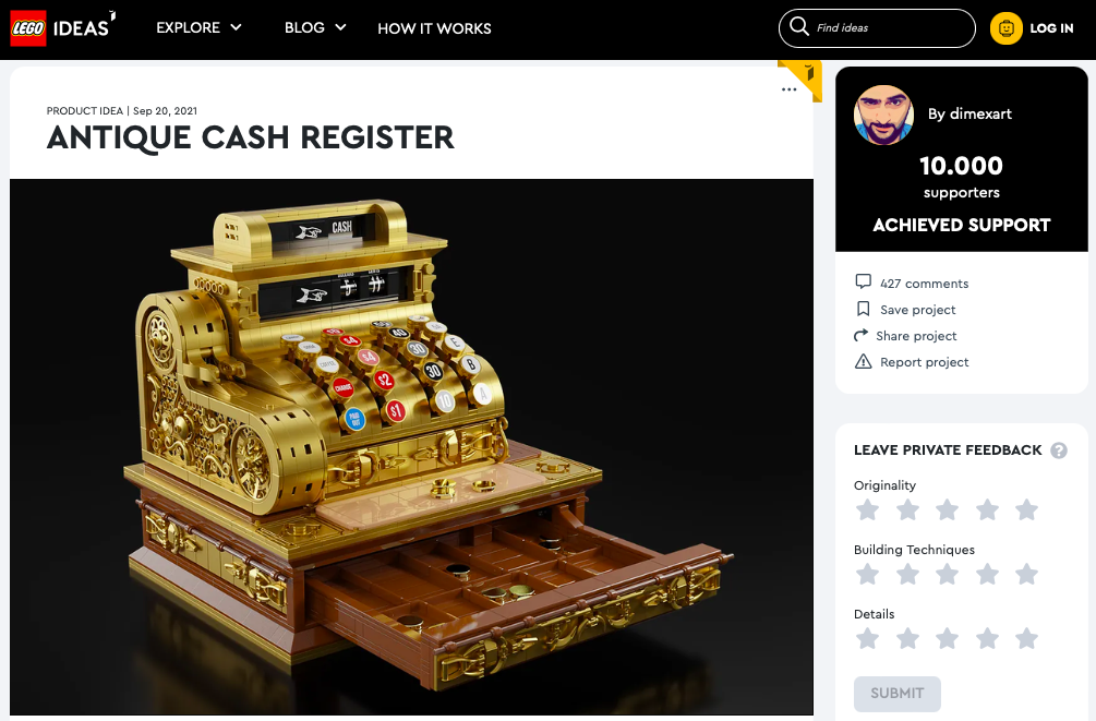 Antique Cash Register raggiunge i 10.000 like su LEGO® Ideas