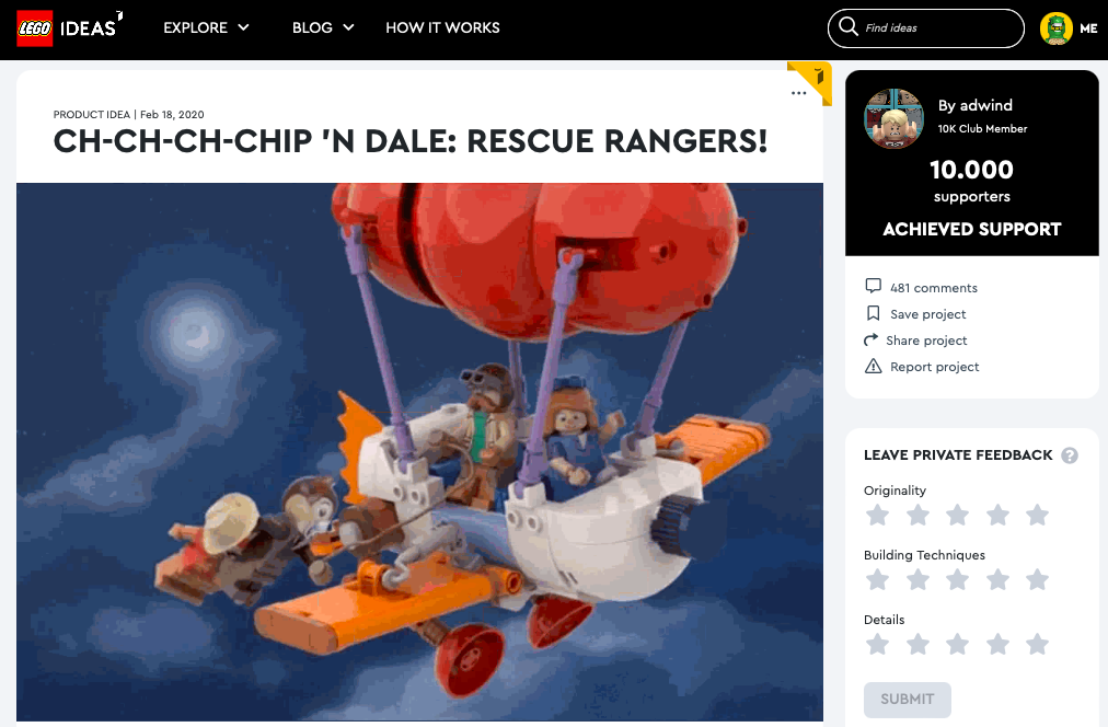 Chip’n Dale: Rescue Rangers! raggiunge i 10.000 like su LEGO® Ideas