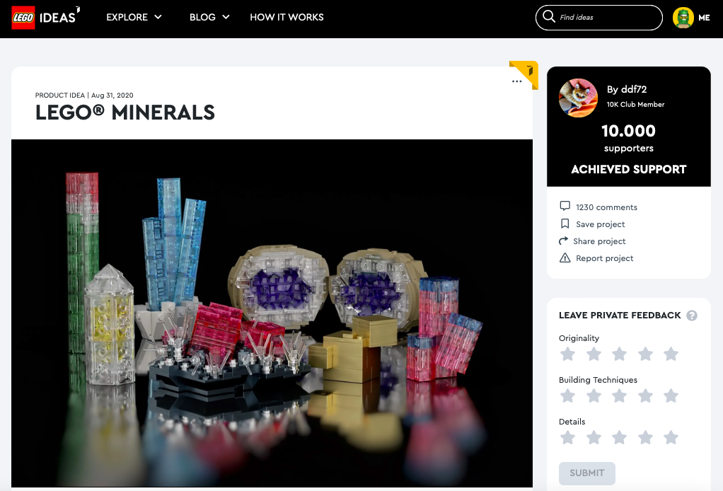 LEGO Minerals raggiunge i 10.000 like su LEGO® Ideas