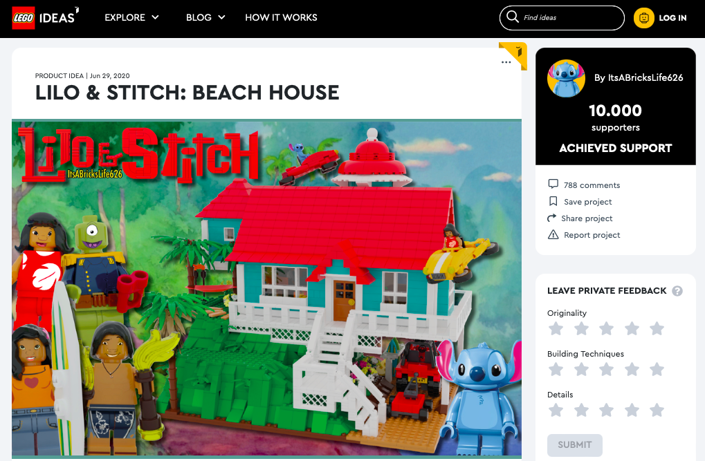 Lilo & Stich Beach House raggiunge i 10.000 like su LEGO® Ideas