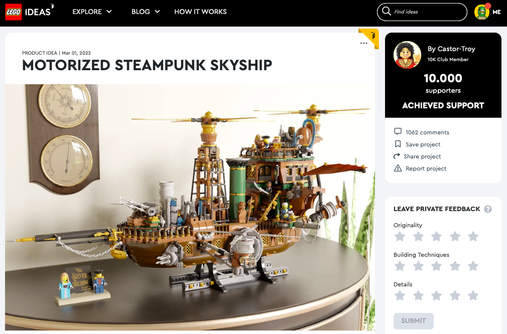 Motorized Steampunk Skyship raggiunge i 10.000 like su LEGO® Ideas