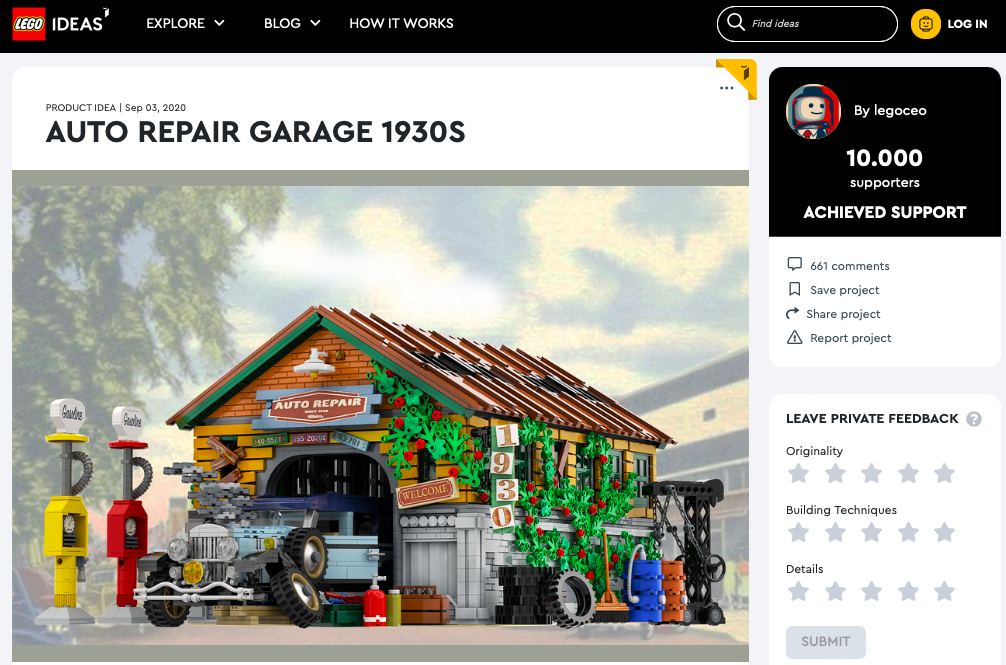Auto Repair Garage raggiunge i 10.000 like su LEGO® Ideas