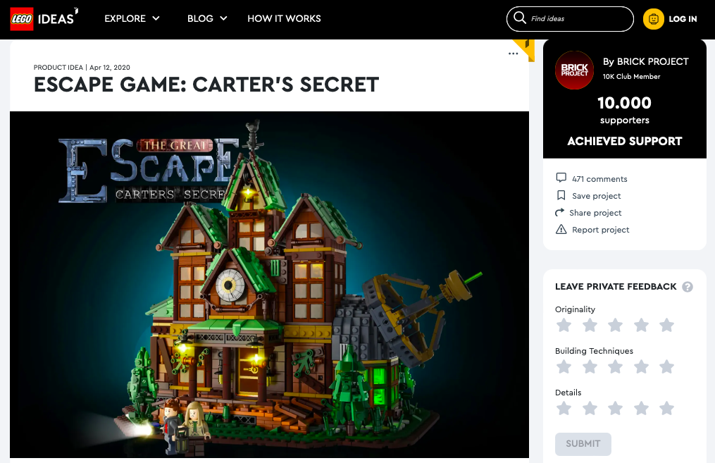 Escape Game: Carter’s Secret ha raggiunto 10.000 like su LEGO® Ideas