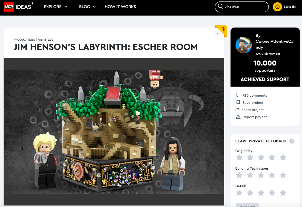 Jim Henson’s Labyrinth: Escher Room ha raggiunto 10.000 like su LEGO® Ideas