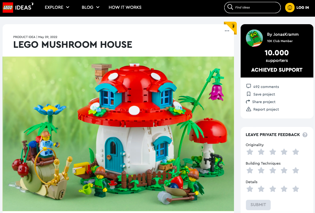 LEGO Mushroom House ha raggiunto 10.000 like su LEGO® Ideas