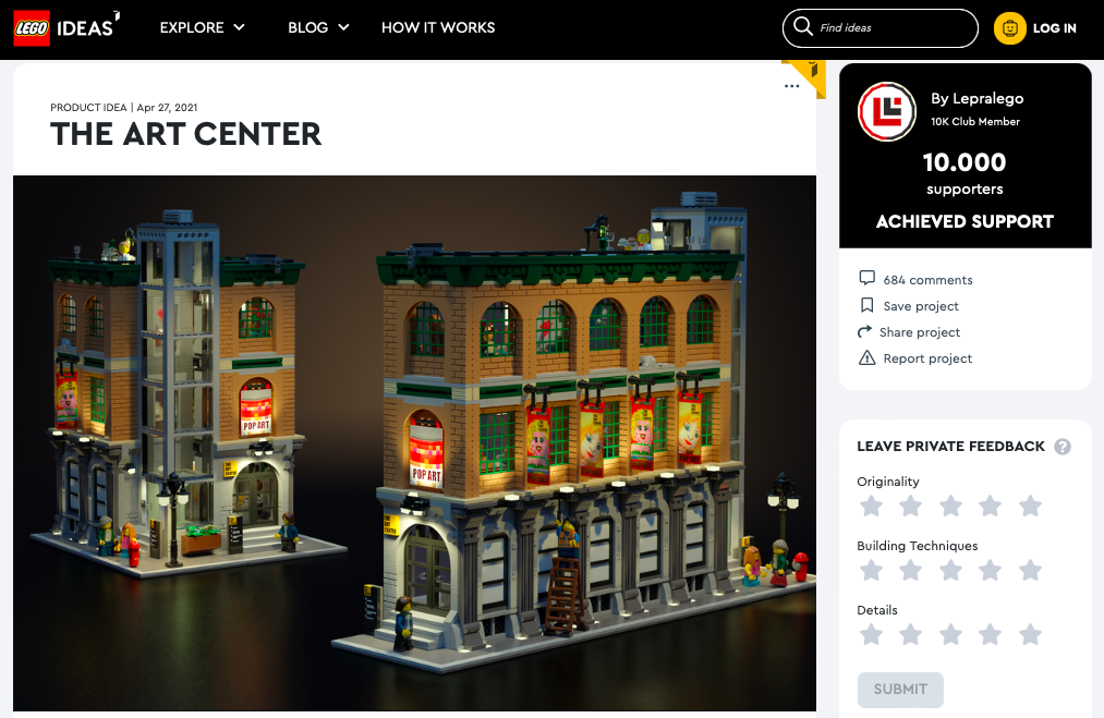 Art Center ha raggiunto 10.000 like su LEGO® Ideas