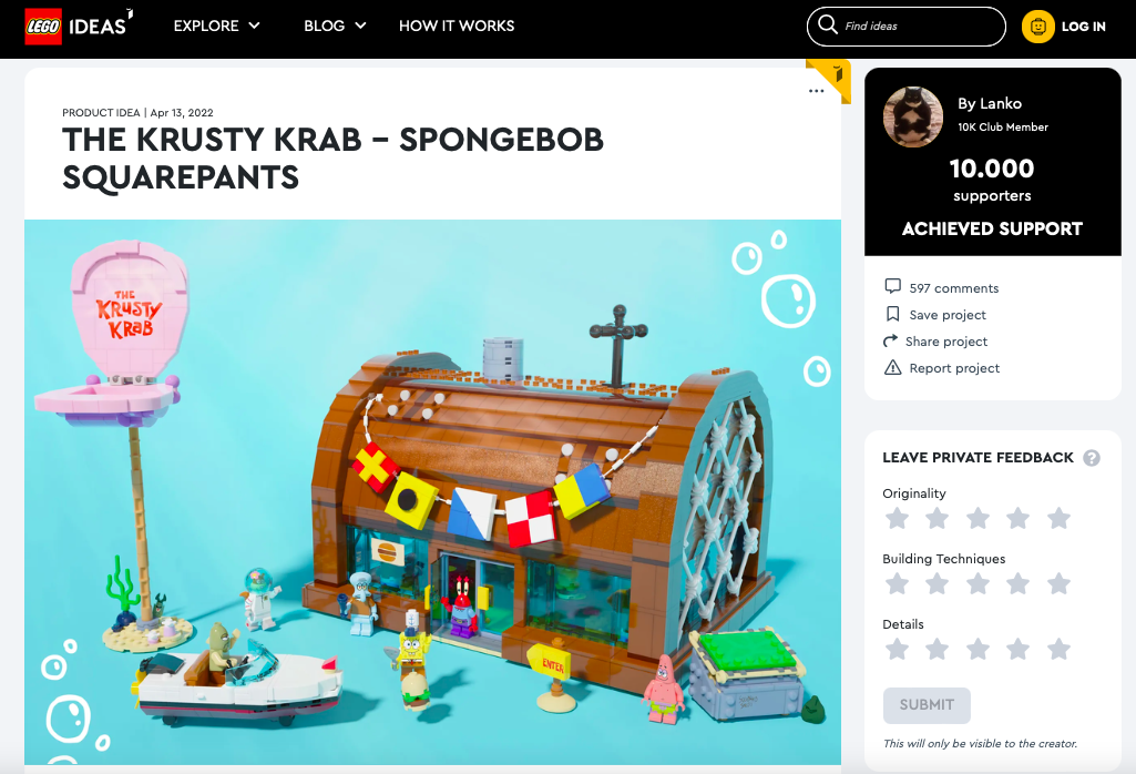 Krusty Krab – Spongebob Squarepants ha raggiunto 10.000 like su LEGO® Ideas