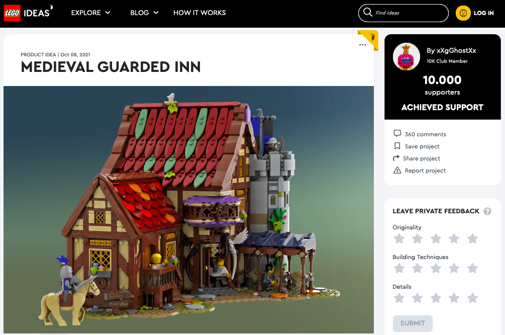 Medieval Guarded Inn ha raggiunto 10.000 like su LEGO® Ideas