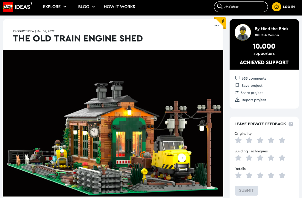 The Old Train Engine Shed ha raggiunto 10.000 like su LEGO® Ideas