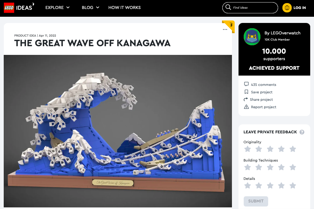 The Great Wave off Kanagawa ha raggiunto 10.000 like su LEGO® Ideas