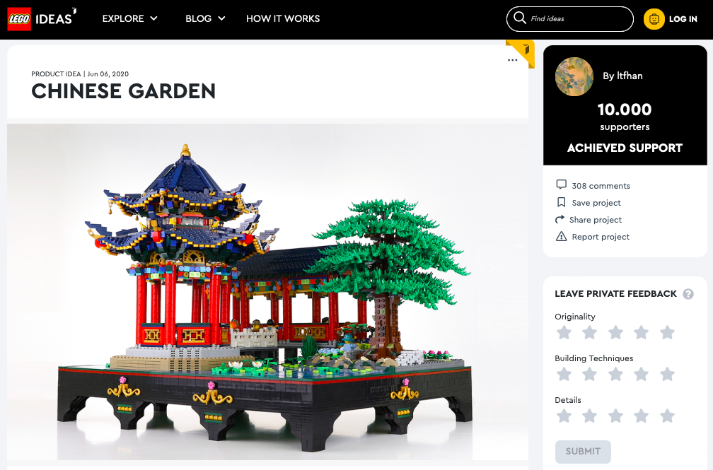 The Chinese Garden ha raggiunto 10.000 like su LEGO® Ideas