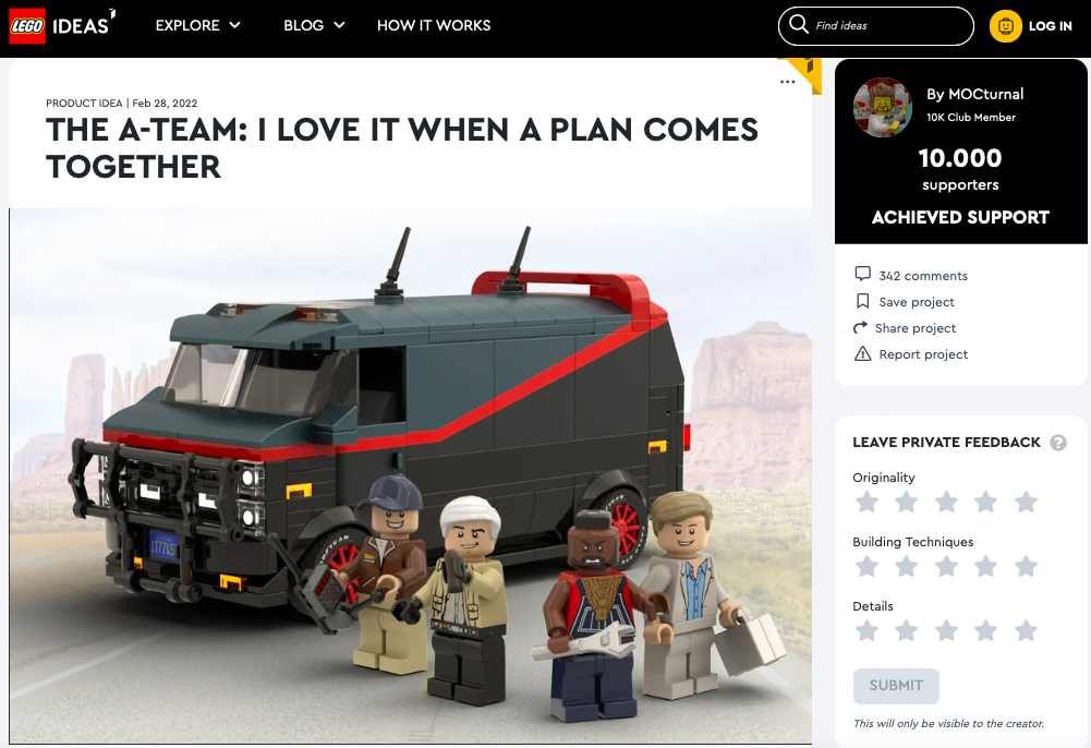 The A-Team: I love it when a plan comes together ha raggiunto 10.000 like su LEGO® Ideas