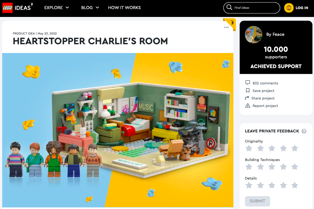 Heartstopper Charlie’s Room ha raggiunto 10.000 like su LEGO® Ideas