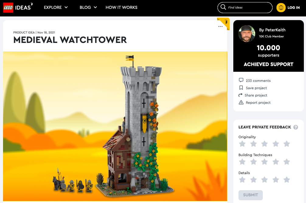 The Medieval Watchtower ha raggiunto 10.000 like su LEGO® Ideas