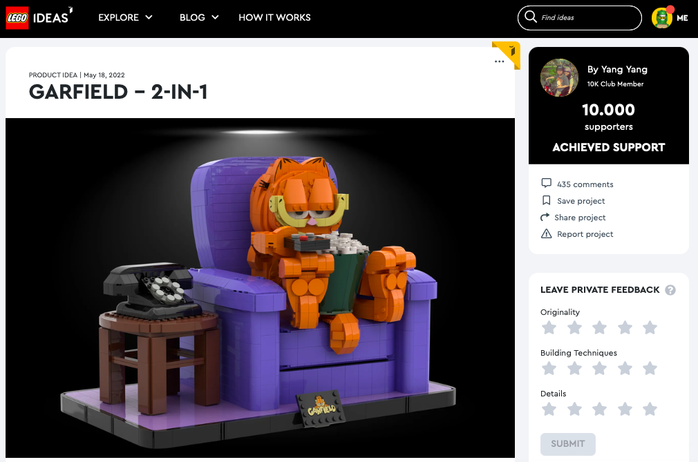 Garfield – 2-in-1 ha raggiunto 10.000 like su LEGO® Ideas