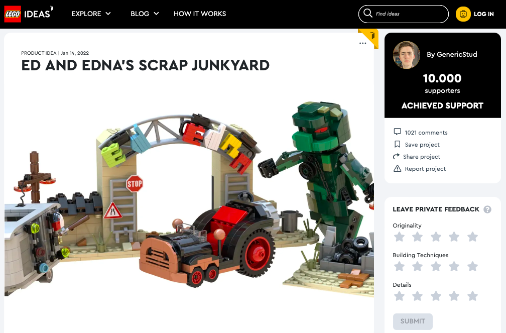 Ed and Edna’s Scrap Junkyard ha raggiunto 10.000 like su LEGO® Ideas