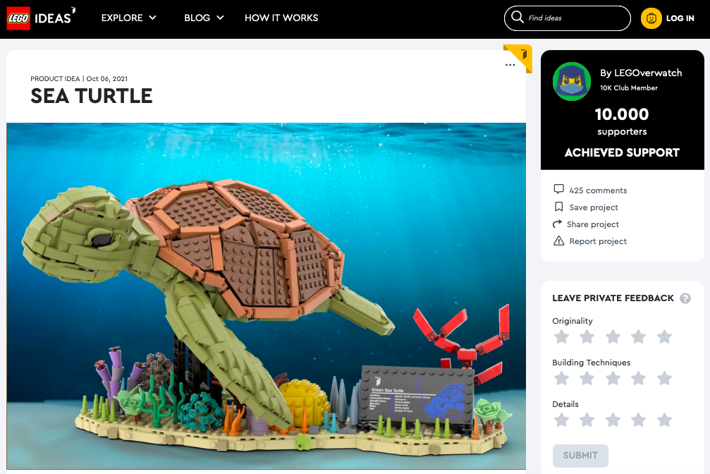 Sea Turtle ha raggiunto 10.000 like su LEGO® Ideas